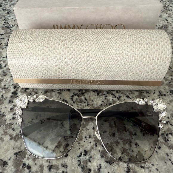 Jimmy Choo Silver Sunglasses with Crystal Embellishments